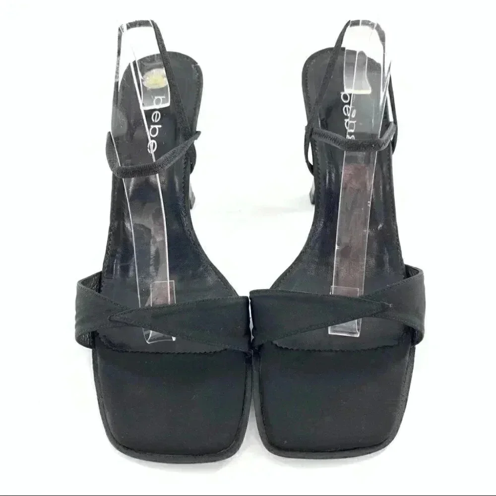 Bebe heels size 10 black stain square toe formal vintage Y2k minimalist party